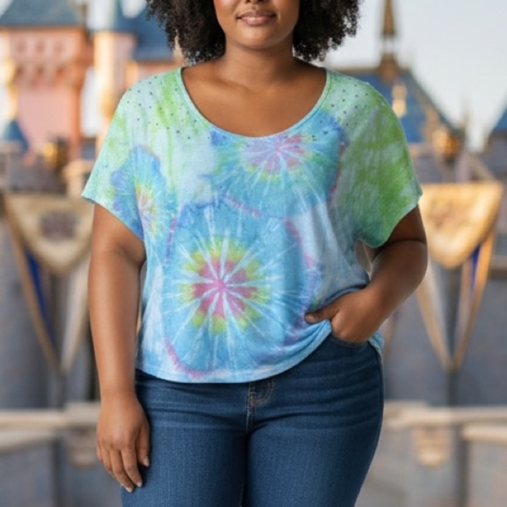 Disney Parks Disneyland Women's Crop Tee Shirt TIE-DYE MICKEY Mouse Bling XL